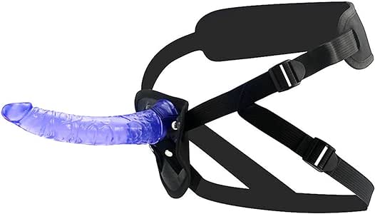 Sleek adult strap-on harness with purple dildo attachment for intimate pleasure