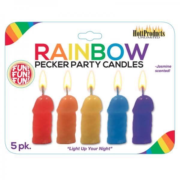 Colorful Rainbow Pecker Party Candles - Jasmine scented fun novelty candles in vibrant rainbow colors.