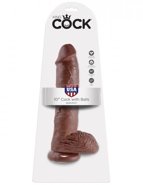 10 inches brown dildo with balls on display stand
